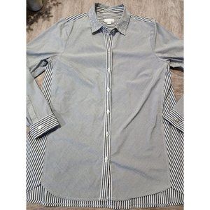 J Jill Button Down Shirt Top Small Striped Cotton Blend Women's White Charcoal